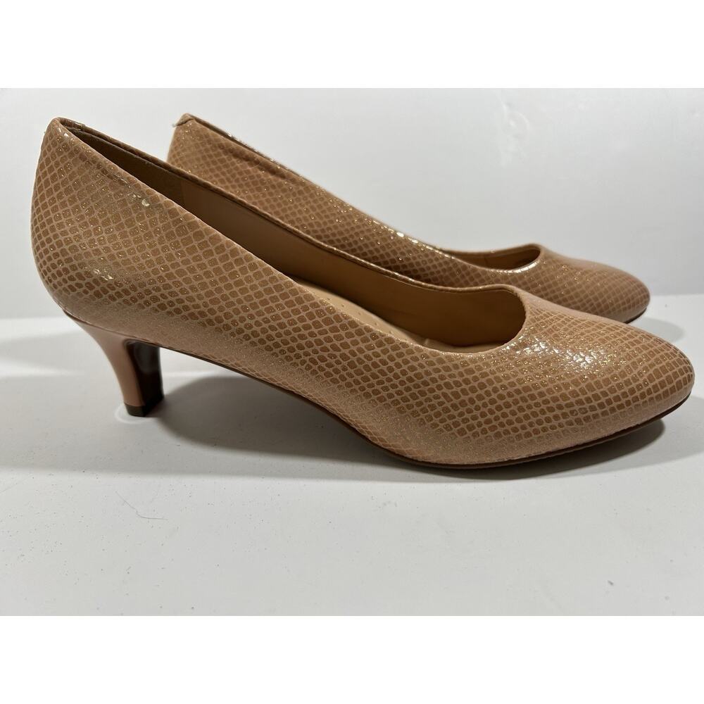 Trotters Fab T1905-185 Women’s Nude Glitter Leather Slip On Pumps Heels 9 M